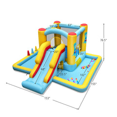 Inflatable Bounce House 7-in-1 Bouncy Castle with Slide and Tunnel with 550W Blower
