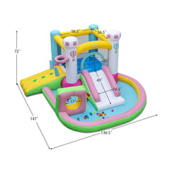 Inflatable Bounce House Bouncy Castle with Slide and Obstacle and Ball Pit with 480W Blower