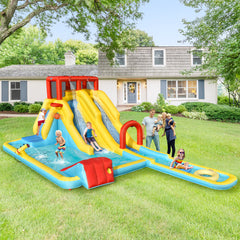 7-in-1 Inflatable Dual Slide Water Park Bounce House With 680W Blower