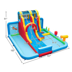 Inflatable Water Slide Water Park with Long Slide and Splash Pools and Ball Pit with 735W Blower