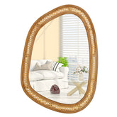 33 Inches x 23.5 Inches Irregular PVC Rattan Wall Mirror with Wooden Frame