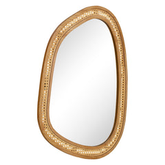33 Inches x 23.5 Inches Irregular PVC Rattan Wall Mirror with Wooden Frame