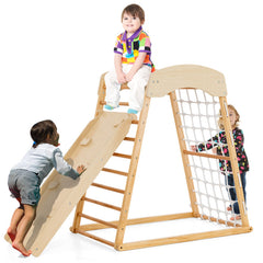 6-in-1 Jungle Gym Wooden Indoor Playground with Double-Sided Ramp and Monkey Bars