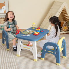 Kids Table and Chair Set with Storage Shelf and Building Blocks