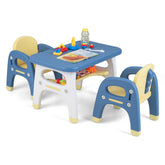 Kids Table and Chair Set with Storage Shelf and Building Blocks
