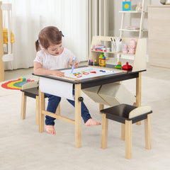 Kids Art Table and Chairs Set with Paper Roll and Storage Bins
