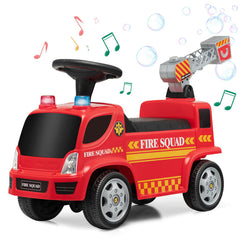 Kids Push Ride On Fire Truck with Ladder Bubble Maker and Headlights