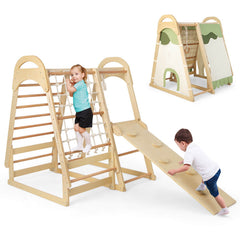 6-in-1 Wooden Kids Jungle Gym Playset with Slide Climbing Net