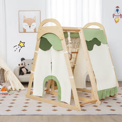 6-in-1 Wooden Kids Jungle Gym Playset with Slide Climbing Net