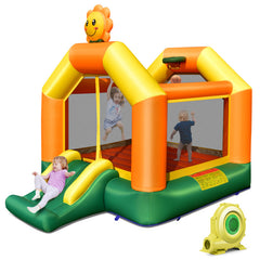 Kids Inflatable Bounce House with Slide and Basketball Rim with 735W Blower