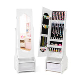 Freestanding Kids Jewelry Armoire Cabinet with Storage and 2 Tilt Angles
