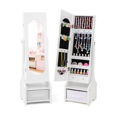 Freestanding Kids Jewelry Armoire Cabinet with Storage and 2 Tilt Angles