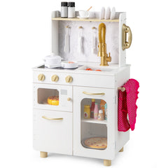 Kids Kitchen Set Pretend Play Kitchen with Stoves Faucet Sink Telephone Microwave and Oven