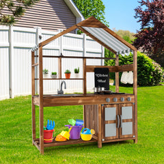 Kid's Mud Kitchen Outdoor Solid Wood Mud Kitchen with Canopy