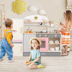 Kids Play Kitchen Set with Realistic Range Hood and Refrigerator