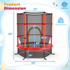 55 Inch Kids Recreational Trampoline Bouncing Jumping Mat with Enclosure Net