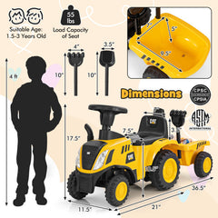 Kids Ride on Tractor Licensed Caterpillar with Detachable Trailer No Power