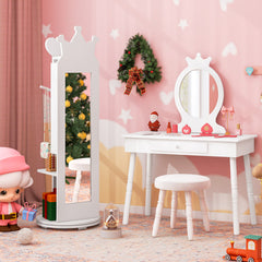 Kids Room Furniture Set Princess Vanity Table and Stool Set with Mirror and Drawer