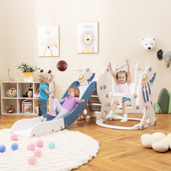 4-in-1 Kids Slide and Swing Set with Basketball Hoop