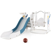4-in-1 Kids Slide and Swing Set with Basketball Hoop