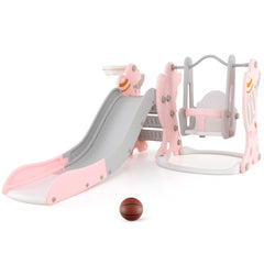 4-in-1 Kids Slide and Swing Set with Basketball Hoop