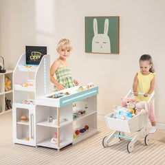 Wooden Kids Supermarket Playset with Cash Register and Shopping Cart