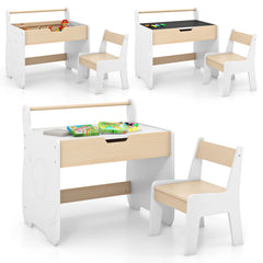 Kids Table and Chair Set with 2 in 1 Detachable Tabletop and Storage
