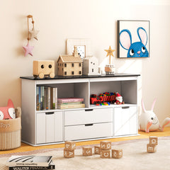 4-Drawer Kids Toy Storage Organizer with 2 Open Shelves