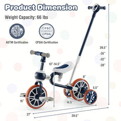 4-in-1 Kids Tricycle with Adjustable Parent Push Handle for 2-4 Years Old