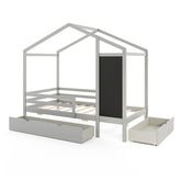 Kids Twin Size Bed with 2 Drawers Solid Wood Bed with Blackboard