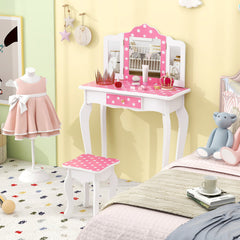 Princess Pretend Play Makeup Dressing Table with Cute Polka Dot Print