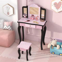 2 in 1 Princess Dressing Table Writing Desk with Cute Leopard Print 3 Makeup Accessories