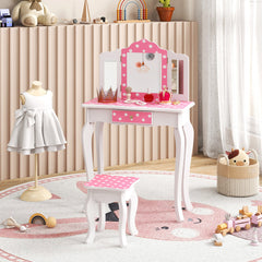 Princess Pretend Play Makeup Dressing Table with Cute Polka Dot Print