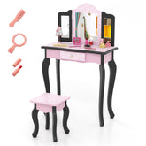 2 in 1 Princess Dressing Table Writing Desk with Cute Leopard Print 3 Makeup Accessories