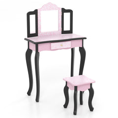 2 in 1 Princess Dressing Table Writing Desk with Cute Leopard Print 3 Makeup Accessories