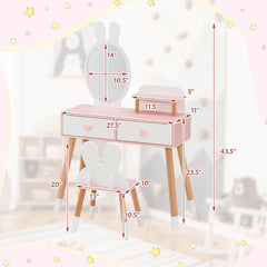 2 in 1 Wooden Princess Kids Vanity Set with Mirror