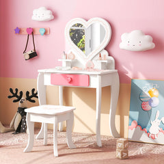 Kids Vanity Set with Heart-shaped Mirror