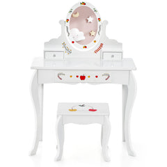 Kids Vanity and Stool Set with 360° Rotatable Mirror and Whiteboard
