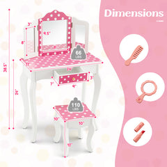 Princess Pretend Play Makeup Dressing Table with Cute Polka Dot Print