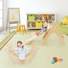 2-in-1 Wooden Kids Climber Toys with Triangle Arch Ramp