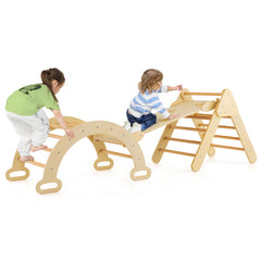 2-in-1 Wooden Kids Climber Toys with Triangle Arch Ramp