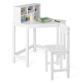 Kids Wooden Corner Desk and Chair Set with Hutch and Storage