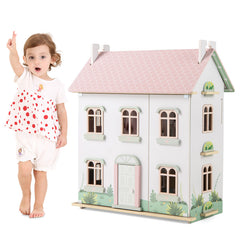 Kids Wooden Dollhouse 3 Level with Double-Sided Roofs and Doors