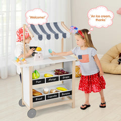 Kids Wooden Ice Cream Cart with Chalkboard and Storage for over 3 Years Old