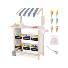 Kids Wooden Ice Cream Cart with Chalkboard and Storage for over 3 Years Old