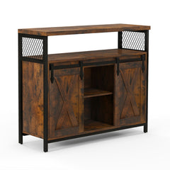 Buffet Cabinet with 3-Level Adjustable Shelves and 2 Sliding Barn Doors