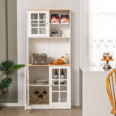 72 Inch Freestanding Pantry Cabinet with Hutch and Adjustable Shelf
