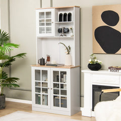 72 Inch Freestanding Pantry Cabinet with Hutch and Adjustable Shelf