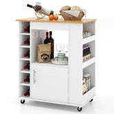 Kitchen Cart on Wheels with Bamboo Top and 6-Bottle Wine Rack