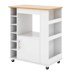 Kitchen Cart on Wheels with Bamboo Top and 6-Bottle Wine Rack